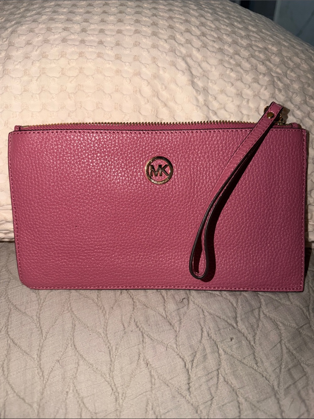 Michael Kors Rose Pink Pebbled Leather Wristlet Clutch